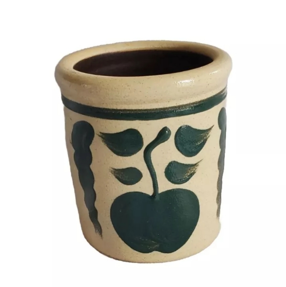 Shadowlawn Vintage Mini Crock Stoneware Pottery Planter Green Apple Small 3"